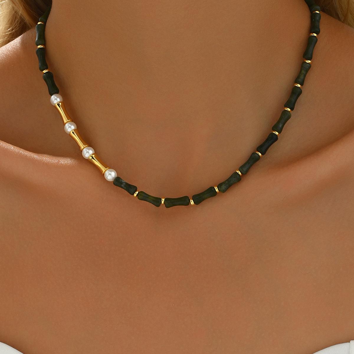 

Ретро китайское длинное ожерелье Персонализированная бамбуковая нить Жемчужный дизайн Цепочка для ключиц Универсальное украшение