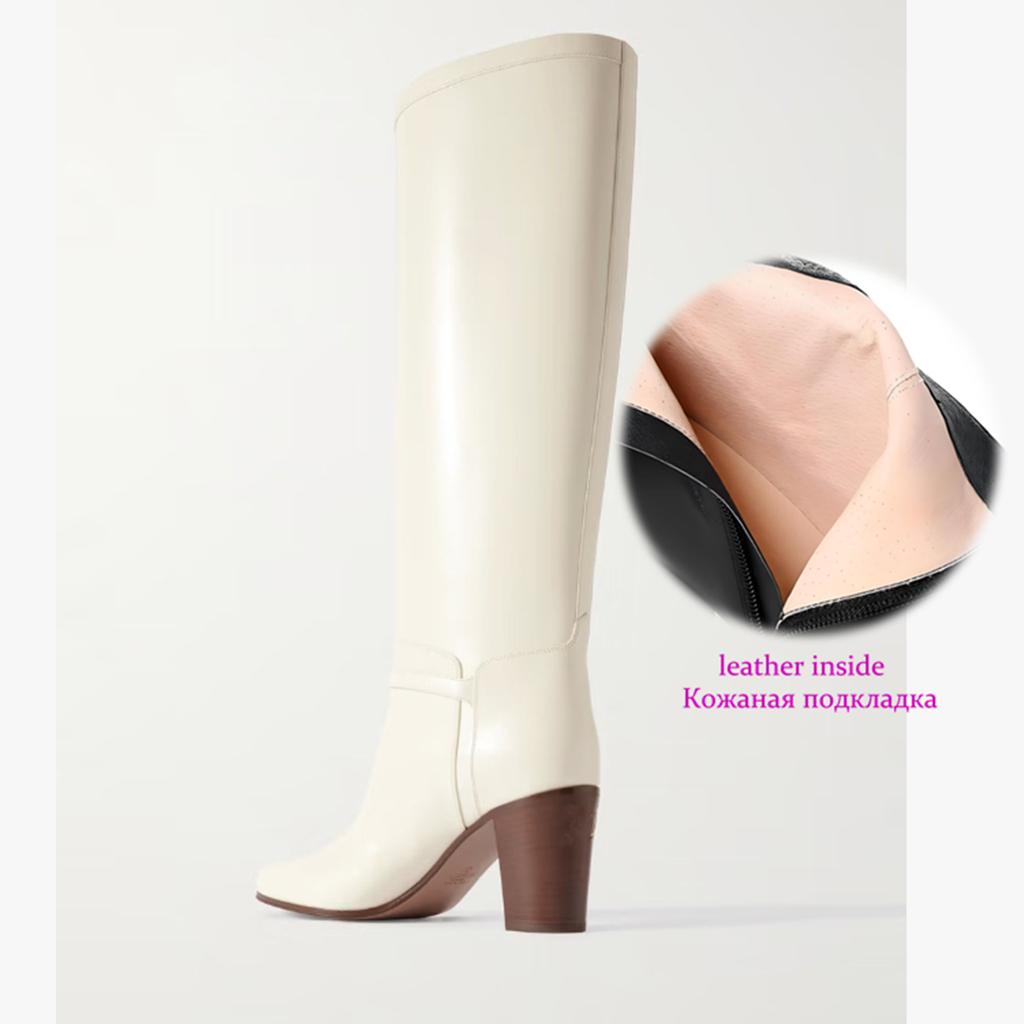Krazing Pot Cow Split Skin Round Toe Thick High Heels Knight Boots Size 46 Size 45 Slip On Plus Size Women Metal Buckle Thigh High Boots