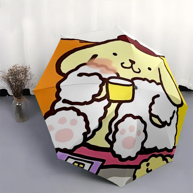 1pc Sanrio Pompompurin Automatic Opening/Closing Umbrella with Foldable Design, 8-Rib Iron Frame Outdoor Umbrella, Perfect Gift for Fans, Travelers, D