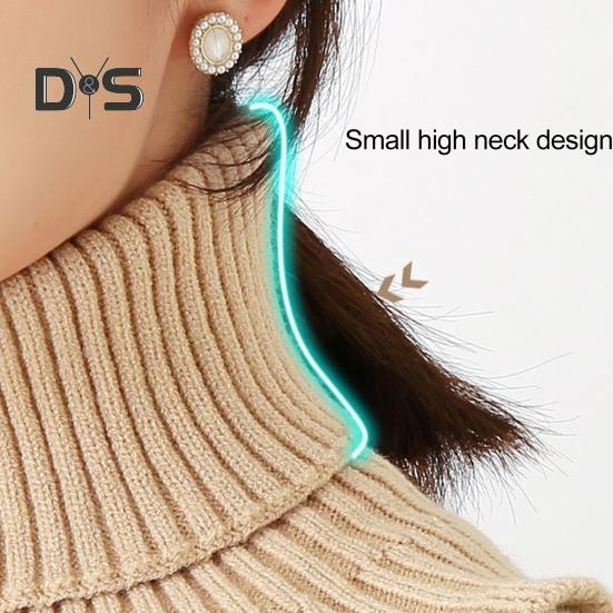 Eșarfă falsă pentru femei, guler înalt, textura cu nervuri, cu volan, guler de tricotat, de culoare solidă, toamnă, iarnă, îngroșat, cald, guler fals