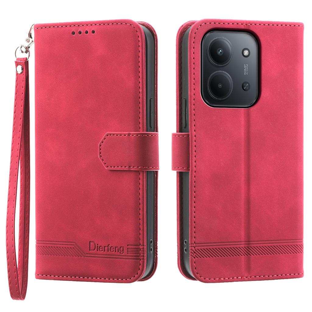 DIERFENG DF-03 For Xiaomi Redmi 15C 5G (EU) (173mm)/4G (EU) (173mm) Case Lines Imprint Wallet Leather Phone Cover with Wrist Strap