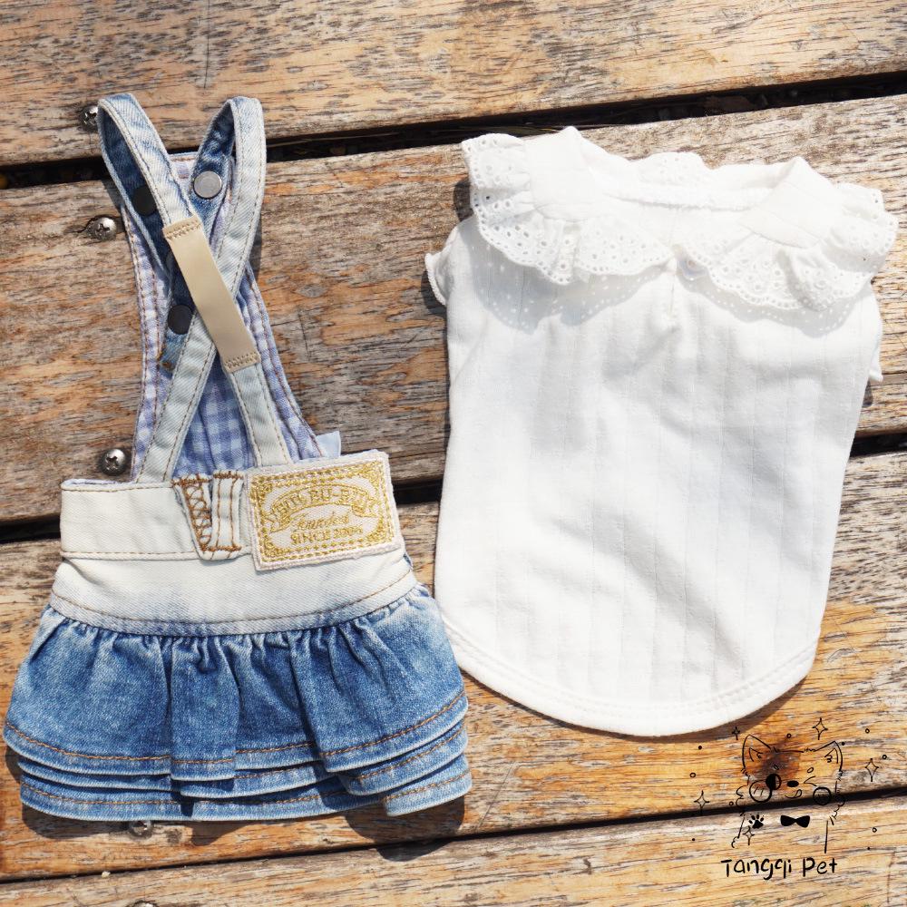 Rochie clasică de modă Tangqi din denim cu bretele în gradient pentru pisici și câini