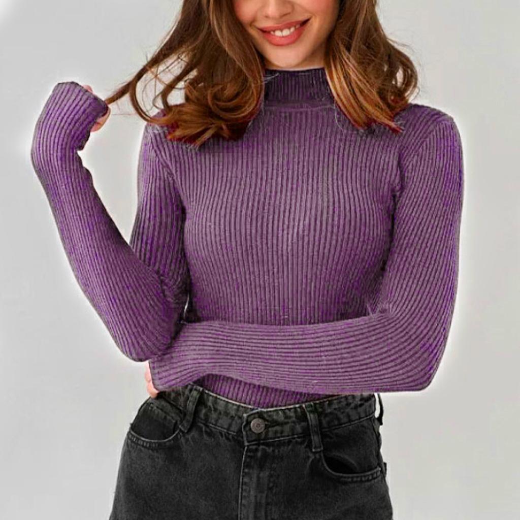 Women's Fashion Casual Half High Neck Underlay Solid Color Versatile Knitted Round Neck Pullover Sweater