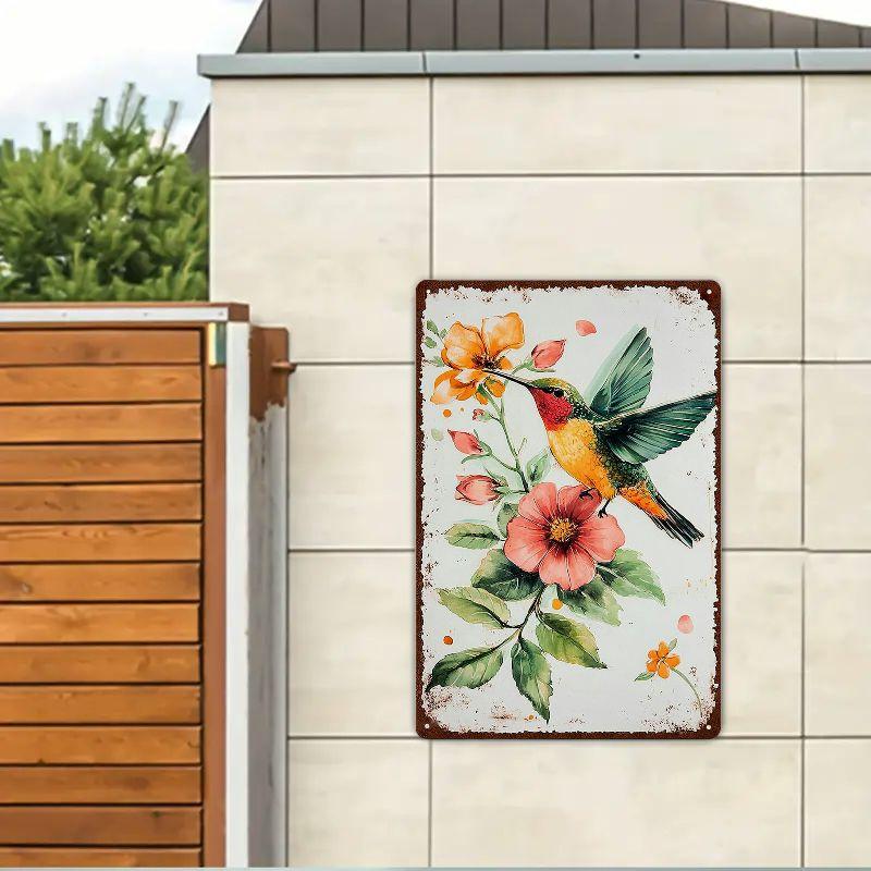 Vibrant x Inch Metal Hummingbird Wall Art Durable D Flat Tin Sign for Home Decor