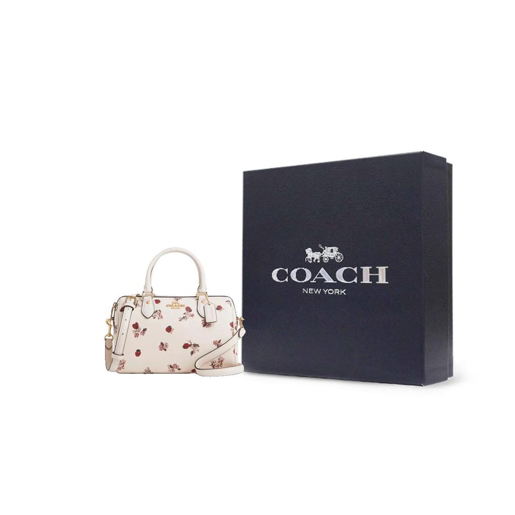 Coach Rowan 25 Ladybug Floral Print Coated Canvas Tote Shoulder Crossbody Bag Medium Women bags Gold Chalk Multicolor CU272-IMCAH