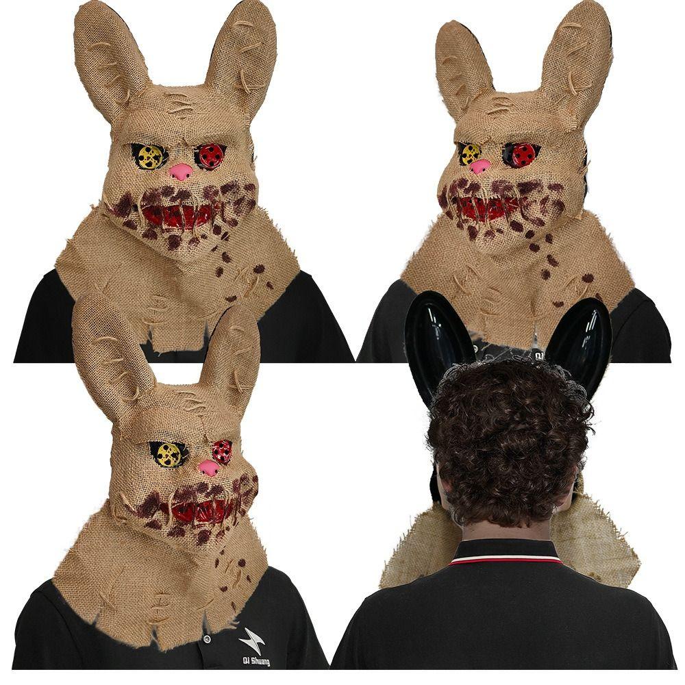 Sackcloth Demon Bloody Rabbit Bear Mask Ghost Festival Realistic Halloween Mask Funny Exposed Teeth Sackcloth Bear Headgear
