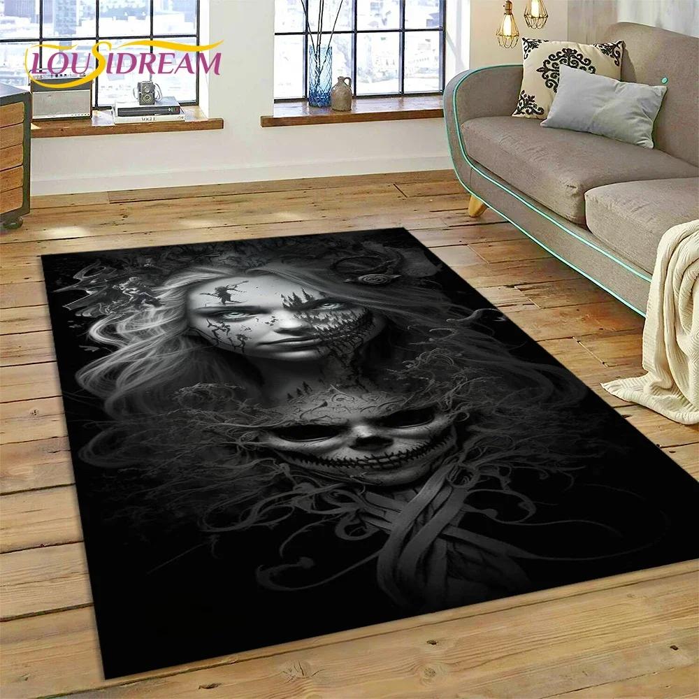Skull Dead Girl Gothic Horror Female Rose Carpet Rug for Bedroom Living Room Home Sofa Decoration,Kid Game Large Decor Floor Mat