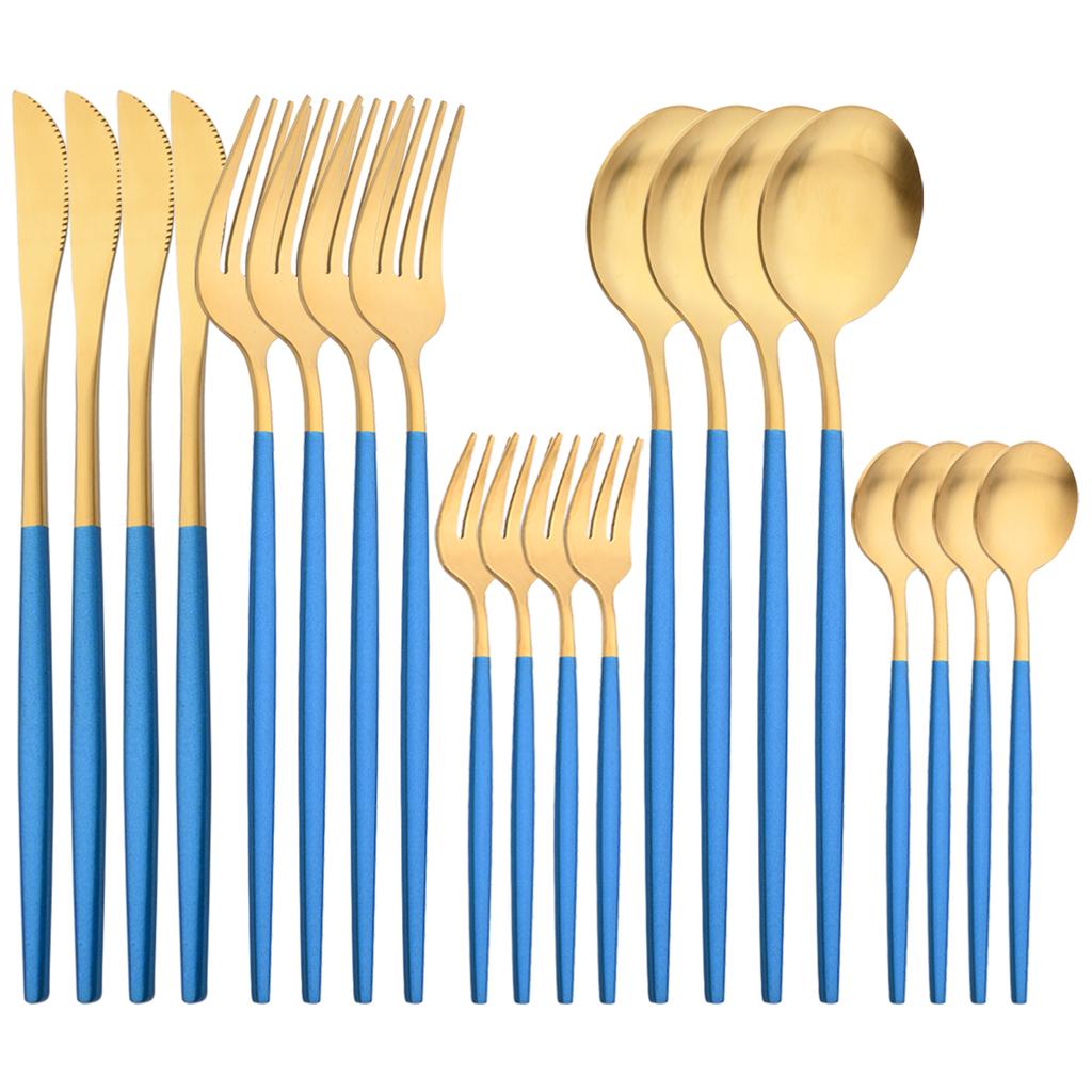 20Pcs Matte Red Gold Dinnerware Set Western Stainless Steel Flatware Knife Cake Fork Tea Spoon Cutlery Set Kitchen Tableware Silverware