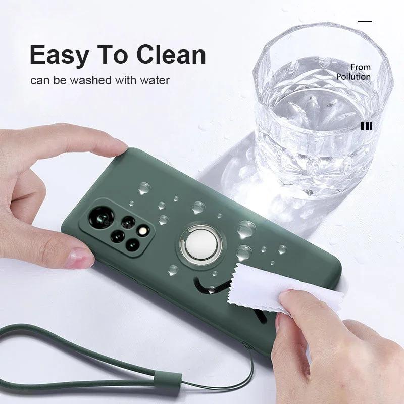 Liquid Silicone Phone Case For Xiaomi Redmi Note 15 14 Pro Plus + 13 Pro 12  5G 4G Metal Ring Holder Cover With Strap Etui Coque