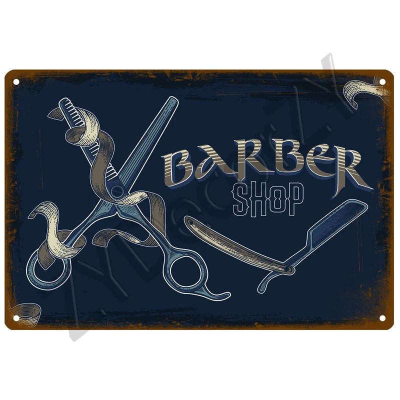Barber Shop Plaque Metal Sign Vintage For Door Tin Sign Home Interior Paintings Mancave Wall Posters Room Decoration Decor Art