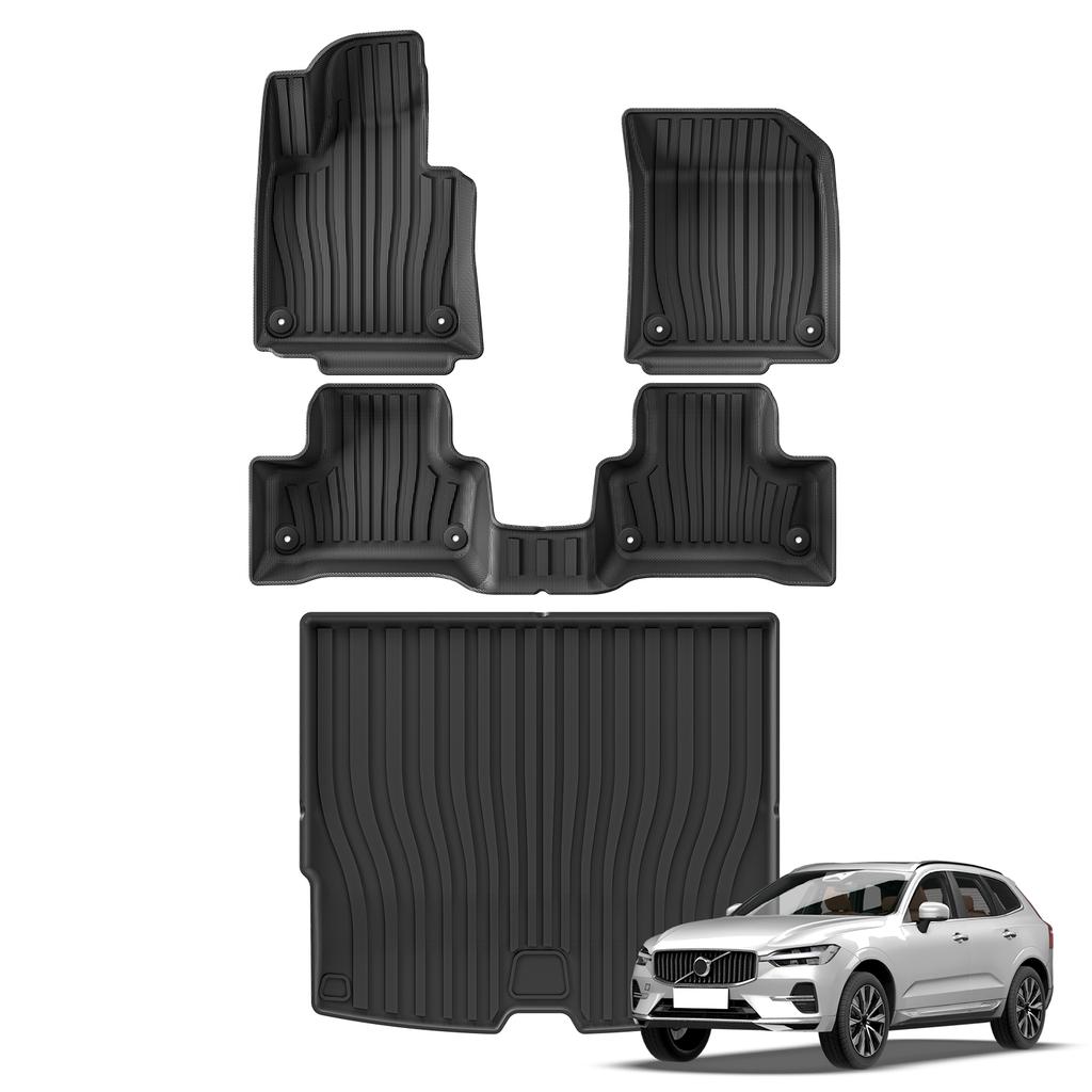 Smabee Left Drive for Volvo XC60 2018-2024 Fuel TPE Car All- Weather Floor Mats Trunk Pad Foot Liner Cargo Accessories Black