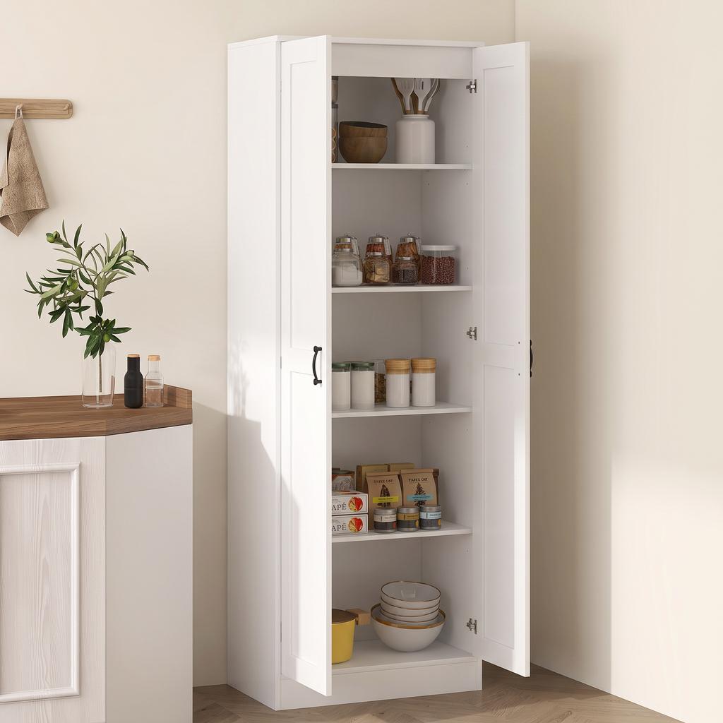 Armadio 175 cm con Spazio Contenitore, Mobile da Cucina con Ante Soft-Close e Ripiani Regolabili, Bianco