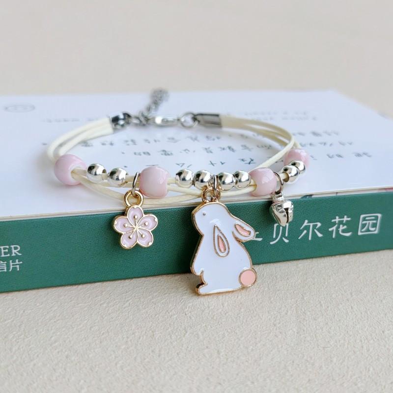 Cute Cartoon Animal Cat Rabbit Flower Bracelet for Girl Women Men Charm Student Friendship Bracelets Jewelry