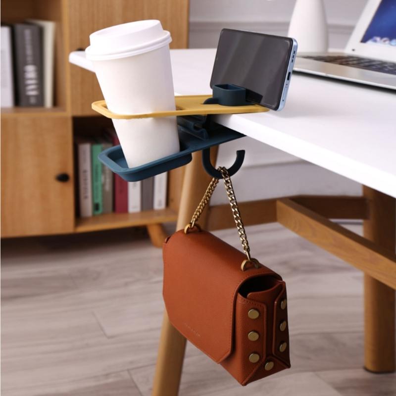 Table Cup Holder Desk Tabletop Shelf Cup Holder Clip Umbrella Schoolbag Table Edge Hook for Home Office Classroom