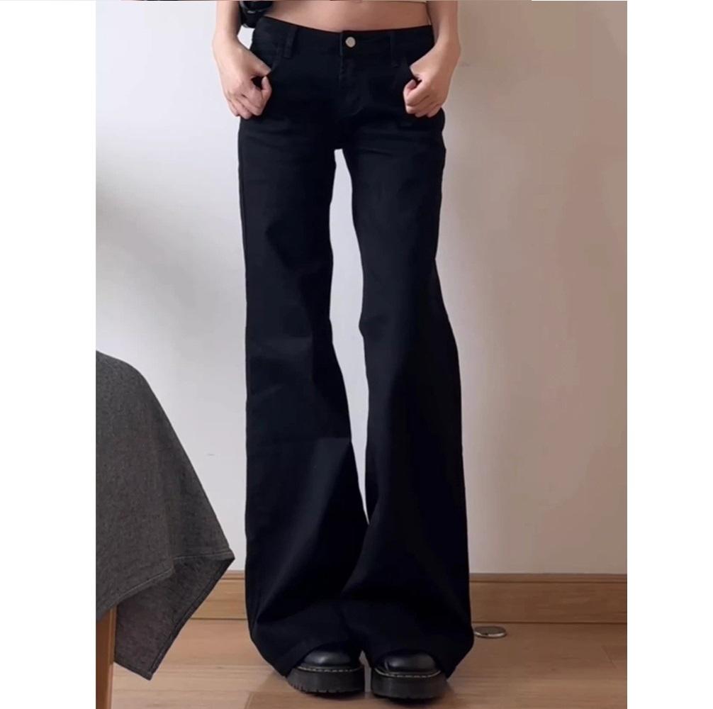 Big Size Spicy Girl Black Low Waist Wide Leg Slightly Flared Jeans for Women In Early Autumn, Loose and Versatile Straight Leg Flared Pants