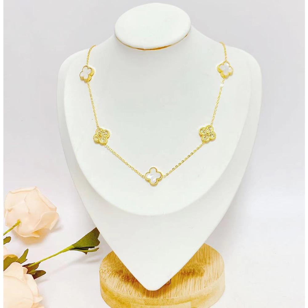 

Ожерелье из титановой стали с двухсторонним белым камнем в виде четырехлистного клевера, женская цепочка для ключицы, ювелирные изделия белый