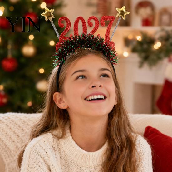 2027 Digital Headband Hair Hoop, Non-Slip with Adjustable Star And Number Design, New Year Eve Hoop Holiday for Christmas Parties Adults Kids