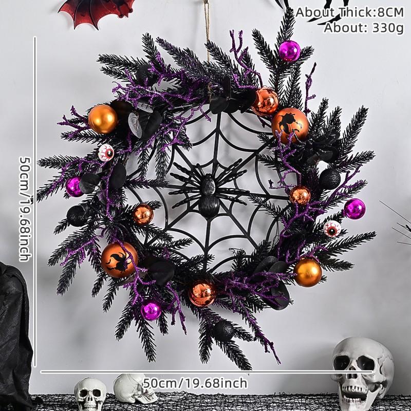 Halloween Wreath With Fake Skulls Spooky Balls Haunted House Party Door Decor