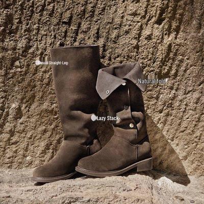 Bottes de Cowboy Western Rétro Polyvalentes pour Femmes à Tige Haute: Bottes d'équitation d'hiver amincissantes, longues et élégantes.
