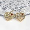 Heart Dangle Earrings with Red Gemstone Inlay - Sweet Fashion Gift for Mother's Day