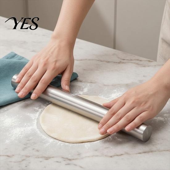 Hygienic Rolling Pin Pins, Stainless Steel Dough Roller, Essential Kitchen Utensil Lightweight Roller for Baking Pizza Dough, Pie, Cookie, Fondant,