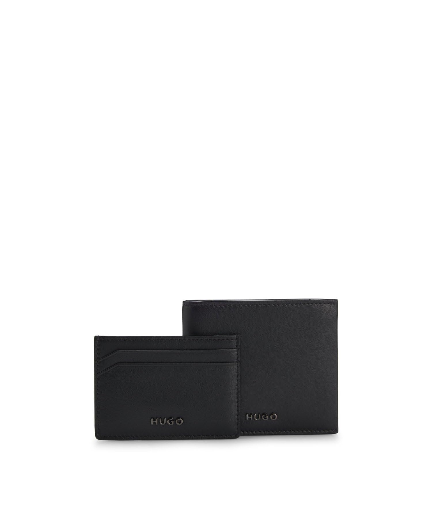 

HUGO Men s Leather Wallet & Card Holder Gift Set with Logo Detail, One Size, Black