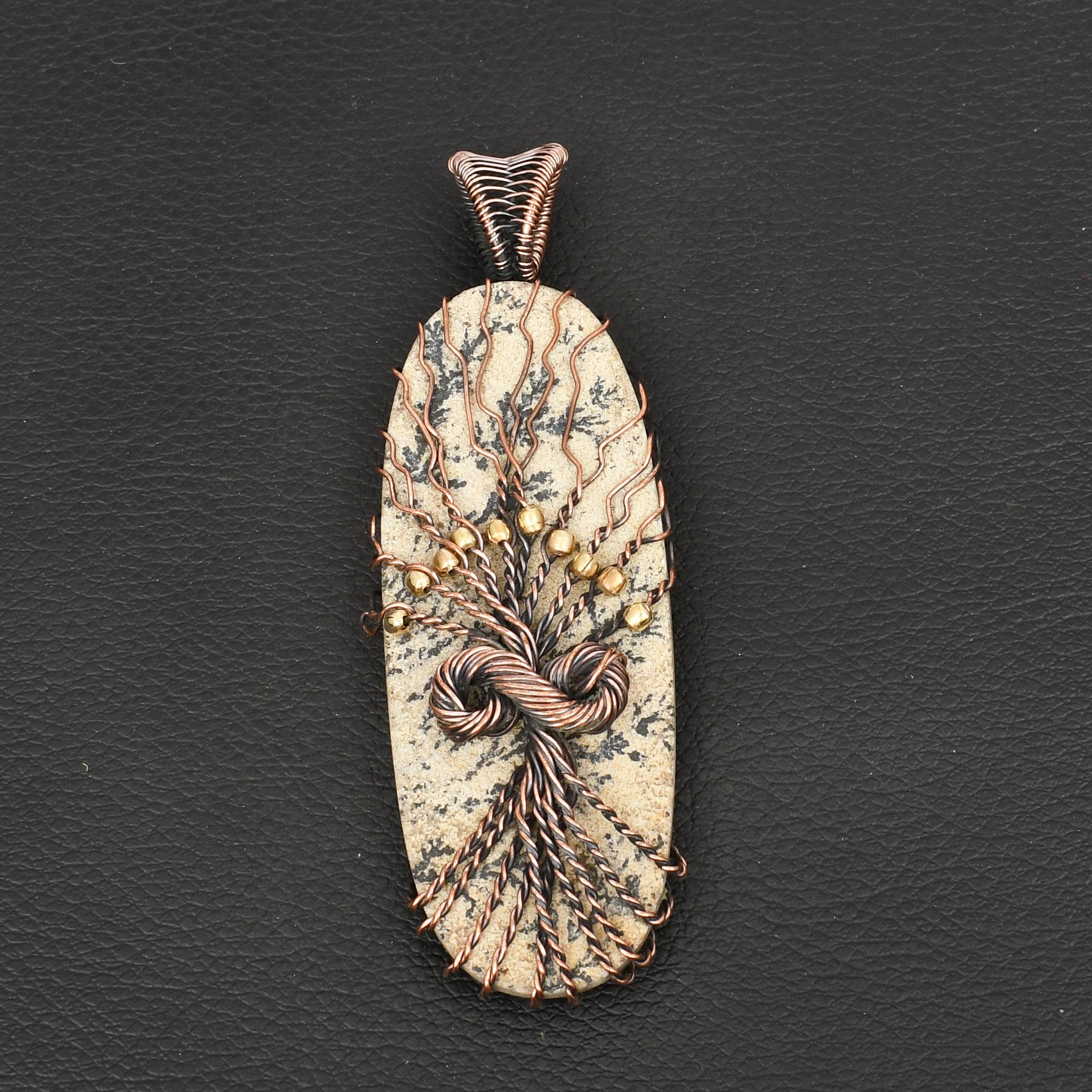 Handmade Tree of Life Wire Wrapped Pendant Dendritic Agate Gemstone Necklace  Copper Wire Art Jewelry Unique Nature Inspired Gift for Her