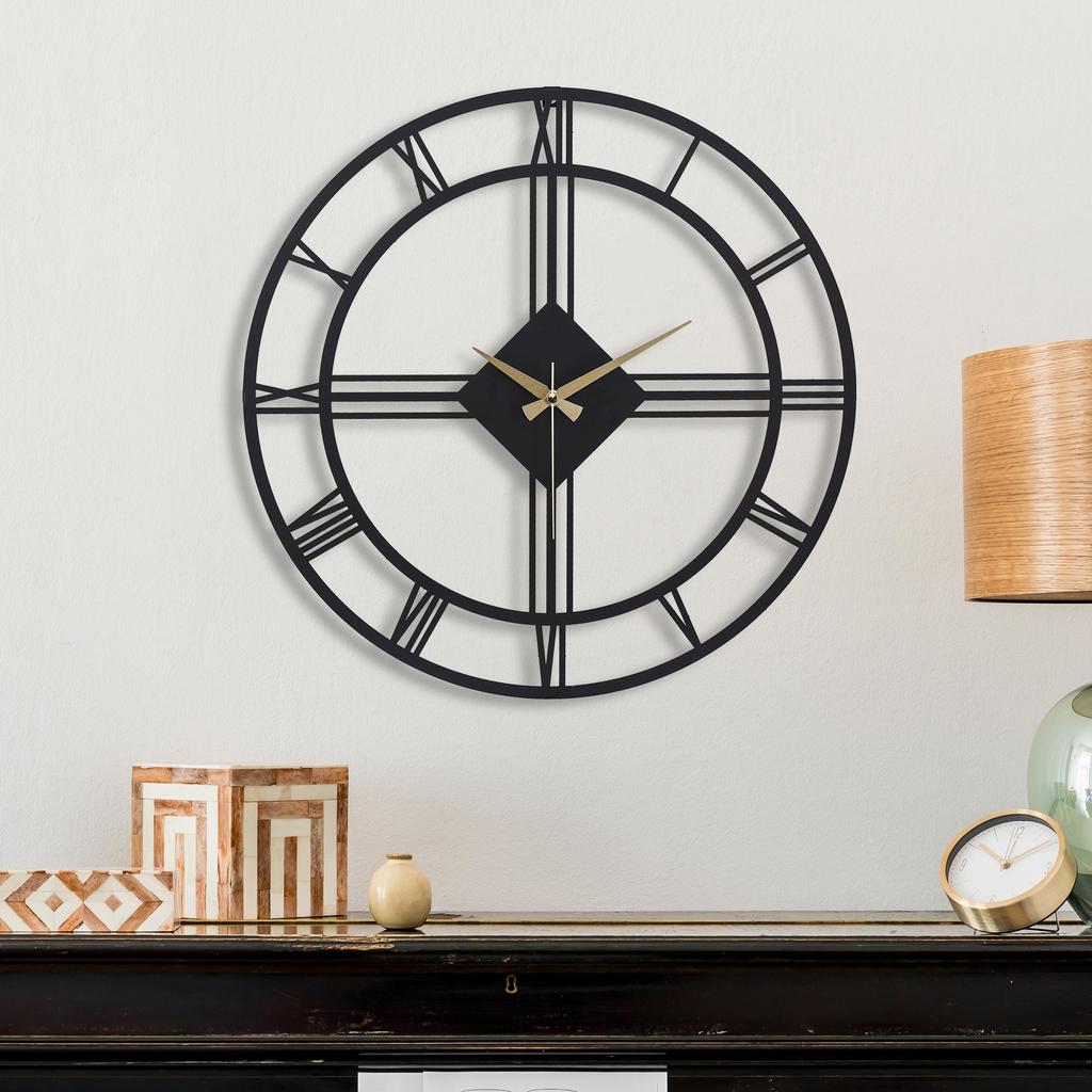 MUYIKA Roma Elegante New Collection Decor Metal Black Silent Mechanism Wall Clock 41x41cm, 50x50cm, Modern Wall Clock