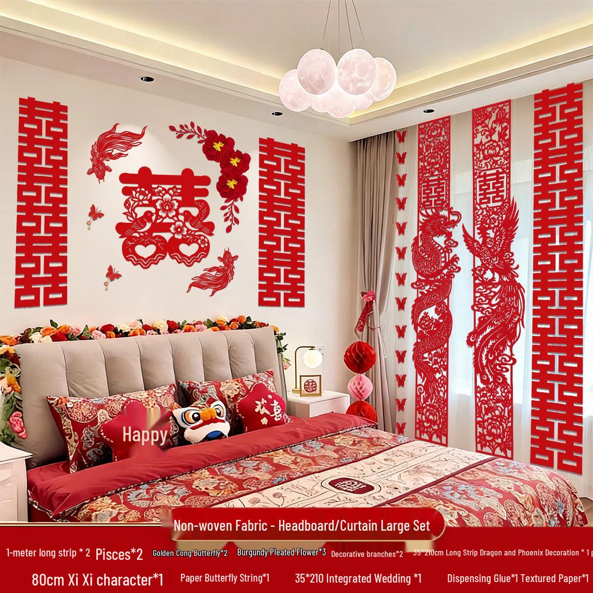 Wedding Bedroom Decoration Set: Streamers & Happy Character Wall Art