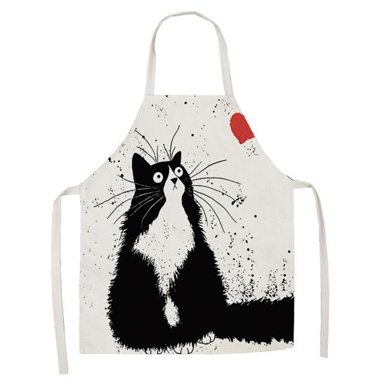 

Lovely Cat Breathable Pattern Apron Good Woven Cotton Flax Cooking Apron for Home L 3