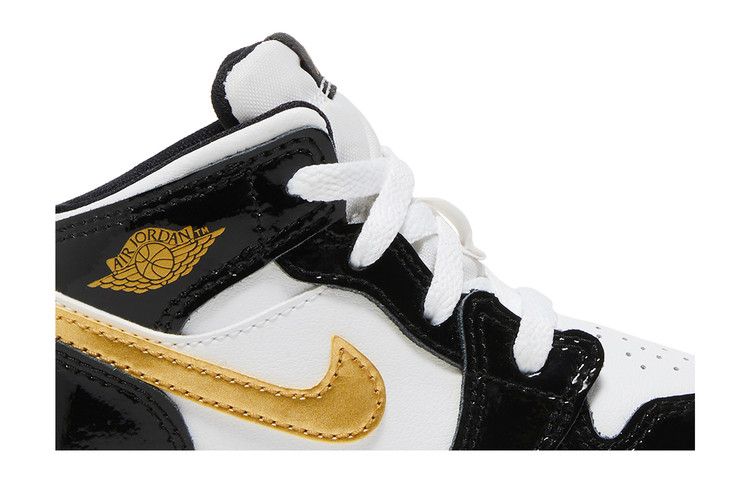 Kids' Sneakers Nike Jordan 1 Mid Patent Black White Gold (TD) Black/White-Metallic Gold