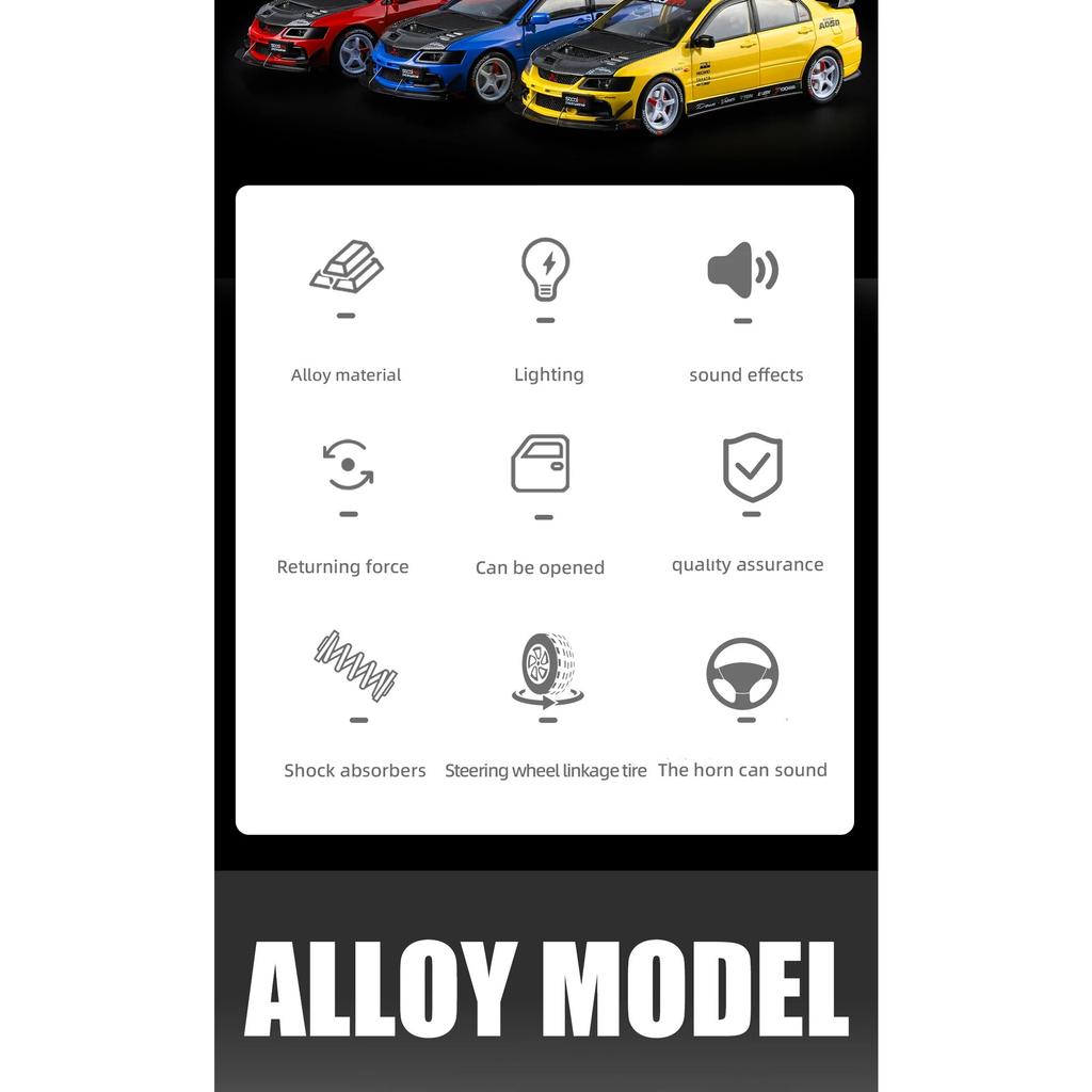 1/24 Mitsubishi Lancer Evolution IX EVO Modified Car Alloy Car Model Sound and Light Children's Toy Collectibles Birthday Gift