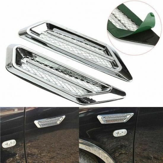 2Pcs Chrome Car SUV Air Flow Fender Side Vent Decor Sticker Exterior Accessories