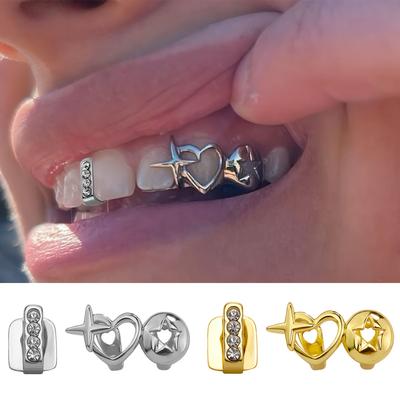 Teeth Grillz for Men and Women Hip Hop Tribal Dental Grills with Double Hollow Star Design