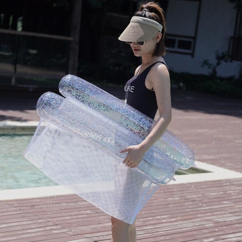 Hot Selling Pvc Transparent Floating Chair With Glitter Inflatable Hammock For Adults 130*70cm Oval