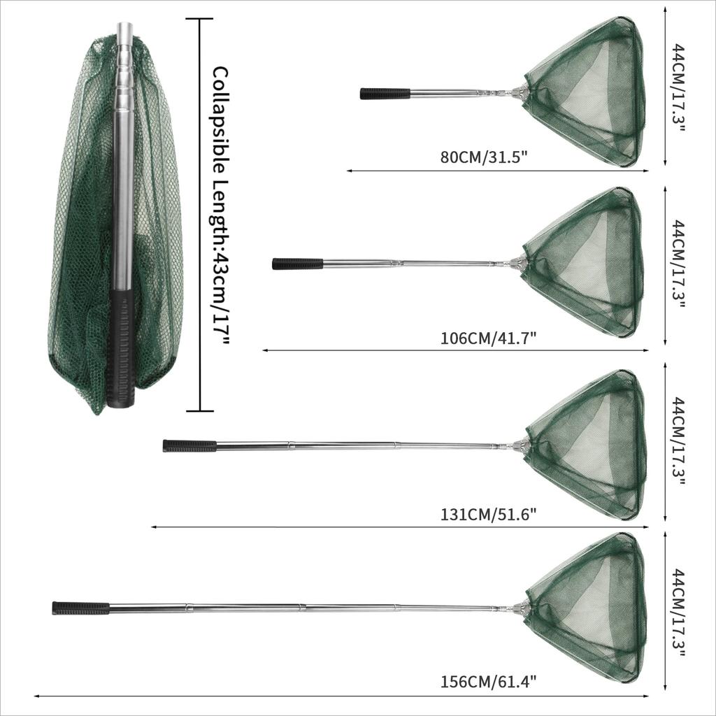 Telescope 155CM Fishing Landing Net Foldable Collapsible Aluminum Alloy Portable Fishing Net for Bird Fish Catch Fishin Hand Net