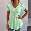Summer Solid Color Comfortable Casual V-Neck Short Sleeve T-Shirt for Women