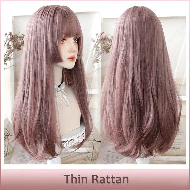 Perruques synthétiques Lolita longues ondulées noires et roses pour femmes, perruque de Cosplay avec frange, résistante à la chaleur pour Halloween et noël