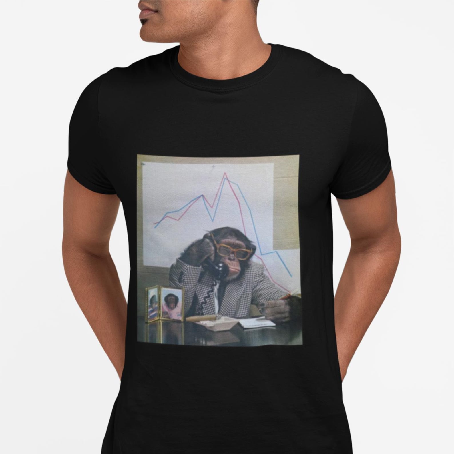 Monkey Analyst Illustration T-Shirt | Funny Chart Graph Design 2XL