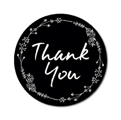 Darling Souvenir 1.6 Inches Round Rose Hand Draw Floral Wreath Black Thank You Stickers-45