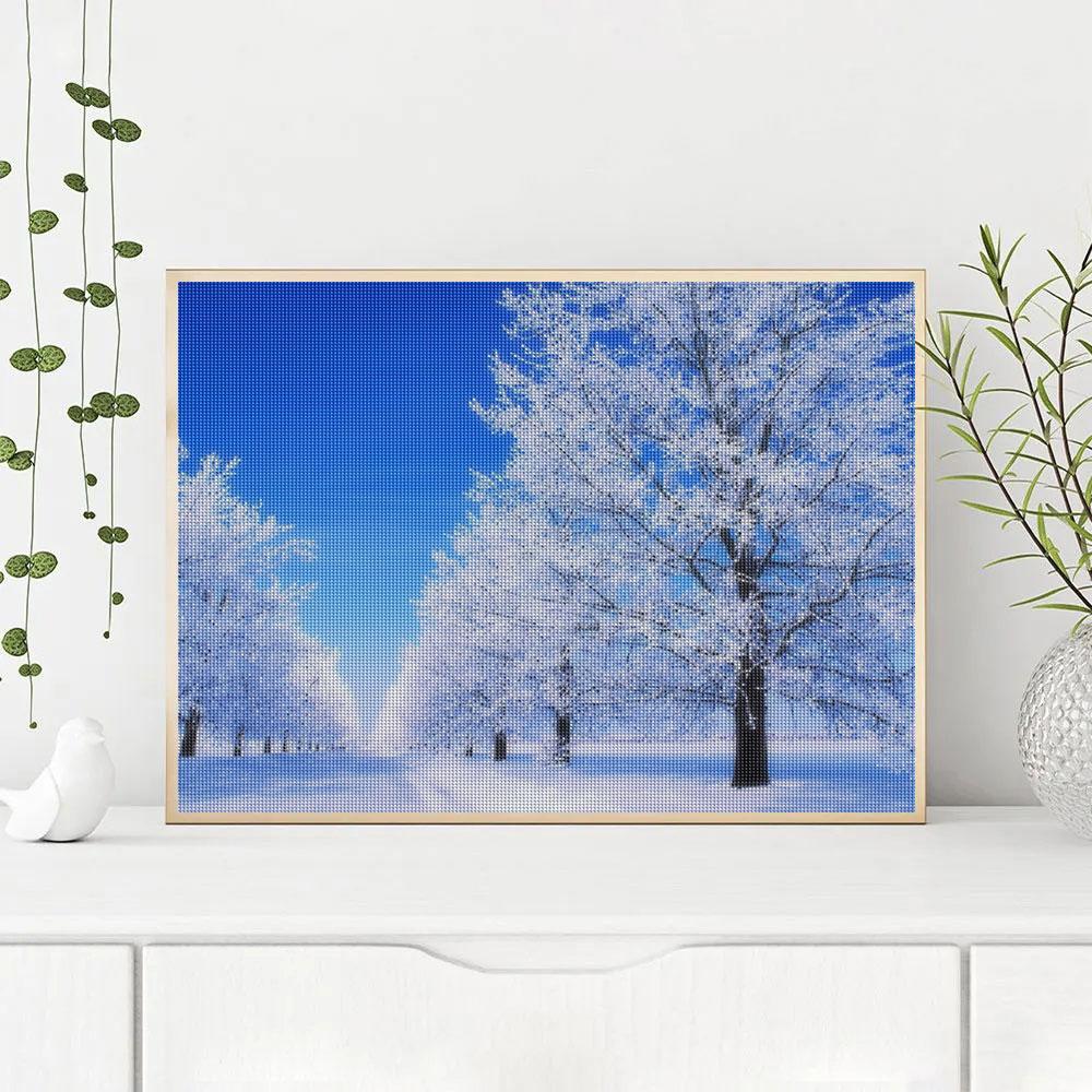 Diamentowy obraz haft zimowy szron w pełni z okrągłych krajobrazów artystycznych śnieg ścieg krzyżykowy mozaika ręcznie robiony prezent 30x40cm/12x16 cali