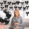 Clabby Black Bow Birthday Decorations Black Coquette Hanging Swirls Garland Banner Bow Party Decorations Ribbon Paper Cutouts for Girls Baby Shower