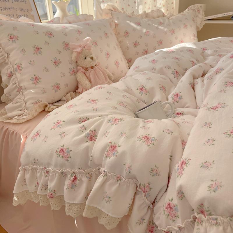 Double Yarn Princess Wind Lace Bedding Four-piece Set Skin-friendly Breathable Washed Sheets Quilt Cover Pillowcase