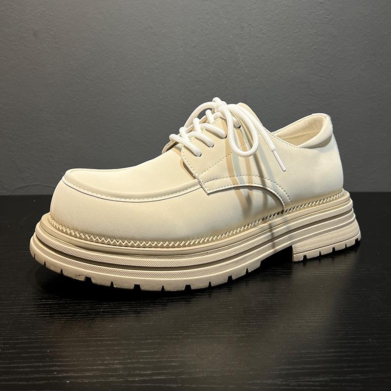 

2025 лоферы новые модные универсальные туфли с круглым носком, легкий толстый каблук, на шнуровке, мужские туфли в британском стиле 44316-W 38 белый