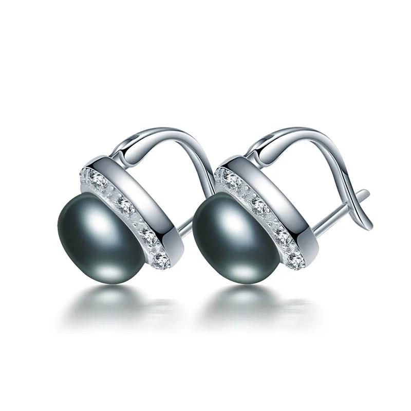 

Серьги из стерлингового серебра с цирконами, серьги-пусеты с натуральным пресноводным жемчугом для женщин чёрный