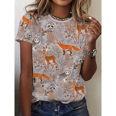 3D Printed Pattern T-shirt, Summer and Spring Short Sleeved Round Neck Casual Top, Women's Clothing