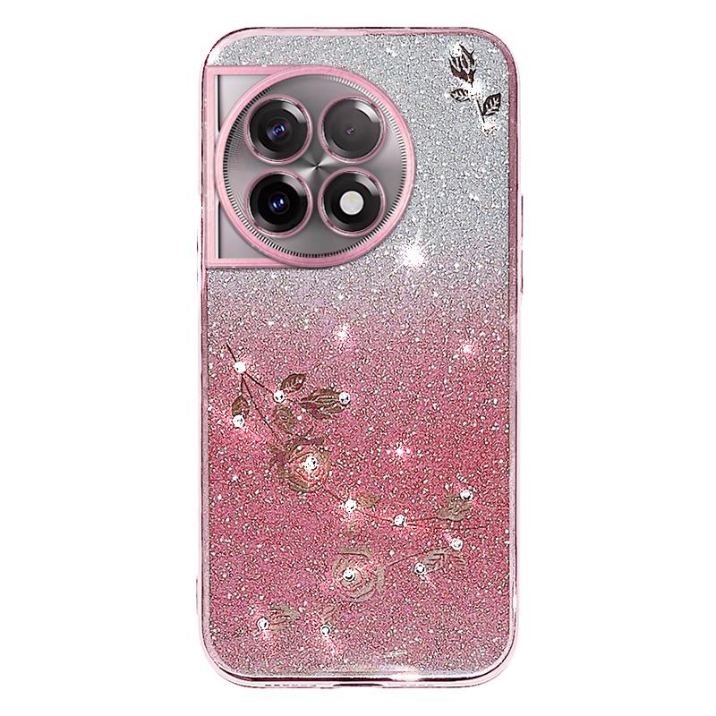 

KADEM For OnePlus 11R 5G/Ace 2 5G Gradient TPU Slim Cover Rhinestone Flower Glitter Cell Phone Case Rose Gold