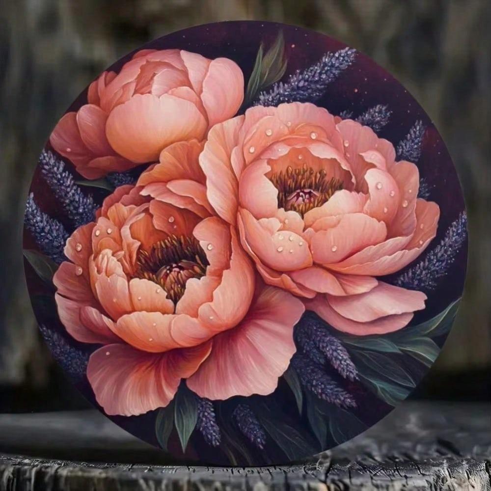 1PC Retro Peony Flower Iron Wall Art Decor, Metal Tin Sign For Kitchen Home Christmas Halloween Gift