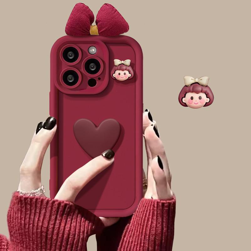 Japan and South Korea ins princess style applicable Apple 17PM mobile phone case iPhone16 love bow 15 new 14PRO