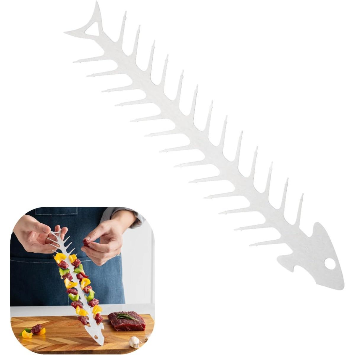 Stainless Steel Kabob Skewers Rack Barbecue Skewer Rack Fishbone Shape Barbecue Holder for BBQ Grilling Accessories 1pc